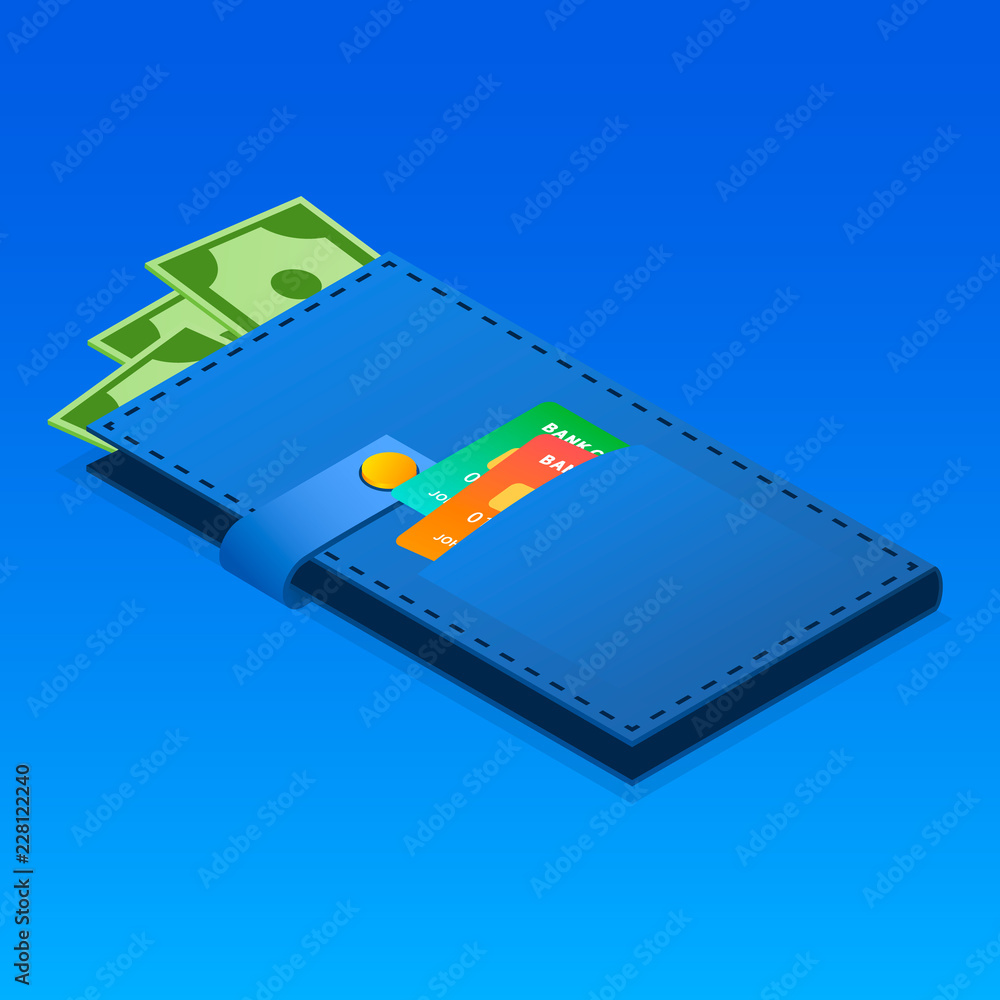 Poster wallet with money icon. isometric of wallet with money vector icon for web design isolated