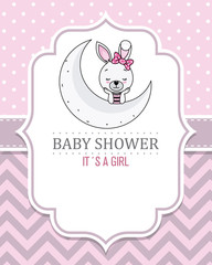 baby shower girl.  pretty bunny girl on the moon. space for text