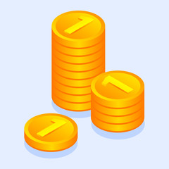 Gold money coins icon. Isometric of gold money coins vector icon for web design isolated