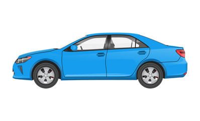 Fototapeta na wymiar Practical Modern Car in Blue Corpus Side View