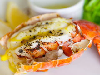Lemon-butter grilled lobster tails