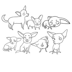 Fototapeta premium Set of vector drawings, funny dogs, cartoon characters, moods and emotions