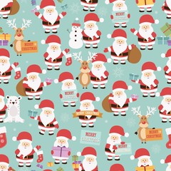 Fototapeta premium Christmas seamless pattern with santa claus, reindeer, bear and gifts