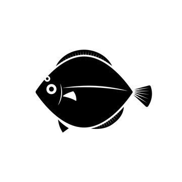 recommend clip art: Flatfish silhouette icon. Seafood clipart isolated on white background