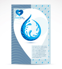 Water treatment company presentation flyer. Freshwater conceptual blue graphic vector illustration for use in spa and resort organizations.