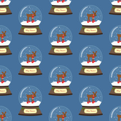 Christmas snow globe with moose seamless pattern