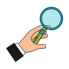 hand with magnifying glass search discovery