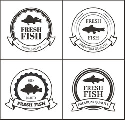 Vector Round Emblems With Ribbon and Fish Shadow