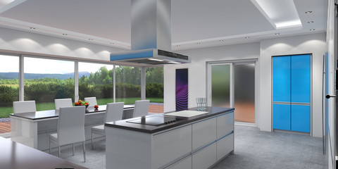 Fototapeta na wymiar 3D rendering modern kitchen