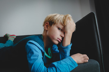 sad tired overload young boy, stress and depression