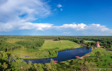 The manor Sula, Belarus. Drone photo. Panorama
