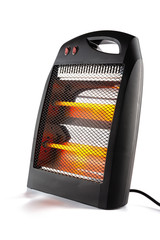 side view electric heater working on white background