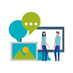 business man and woman speech bubble image