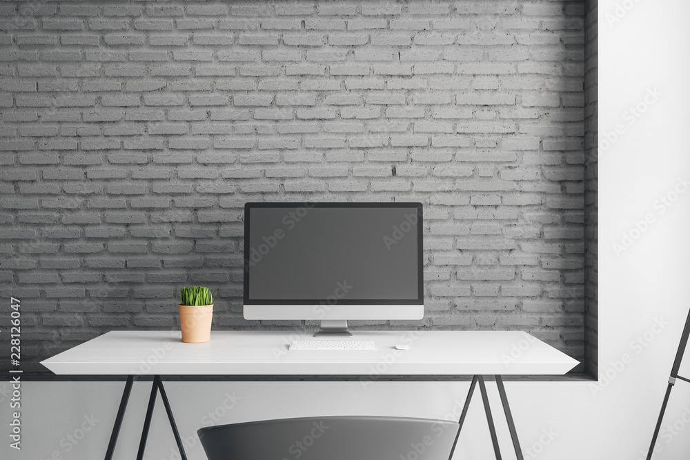 Poster hipster interior with empty computer