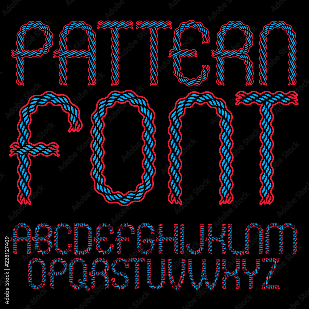 Poster vector upper case english alphabet letters collection created using abstract rhythmic wave lines.