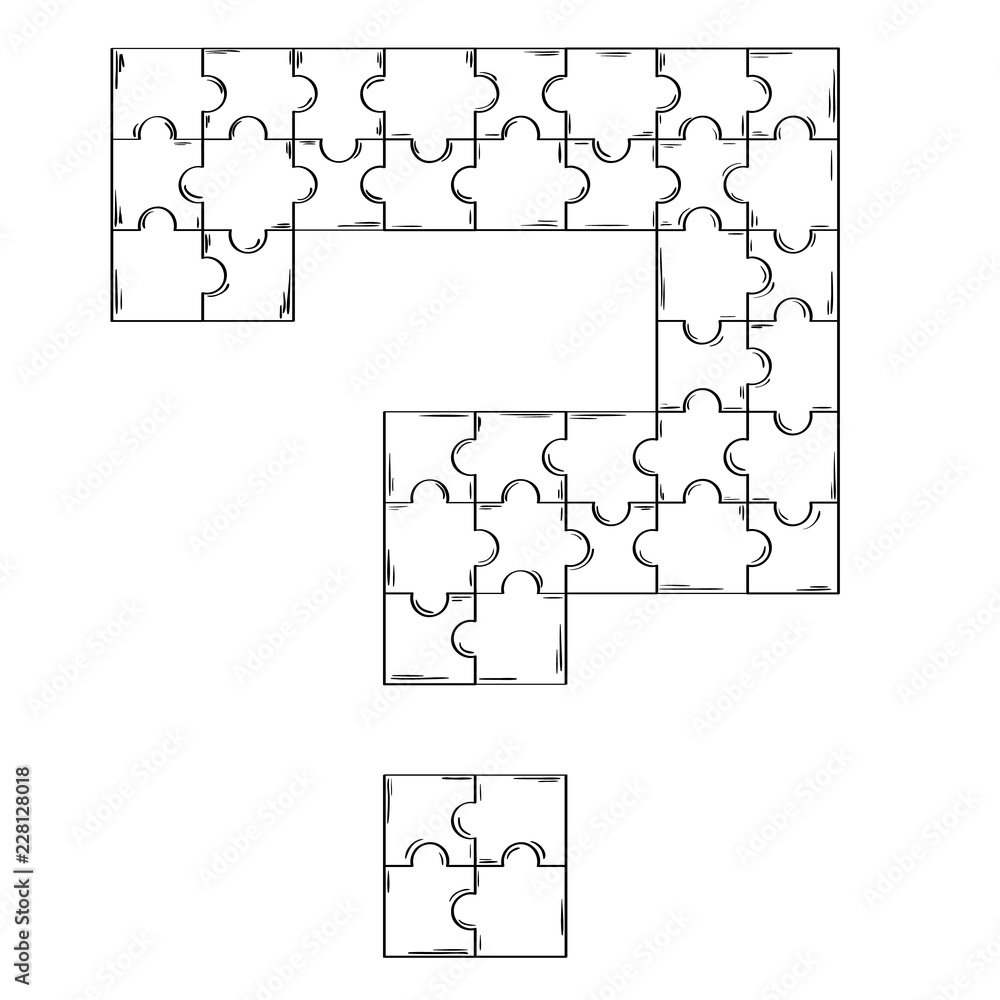 Poster puzzle connected into the shape of question mark