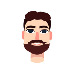 Young man with big blue eyes brown hair and a mustache.