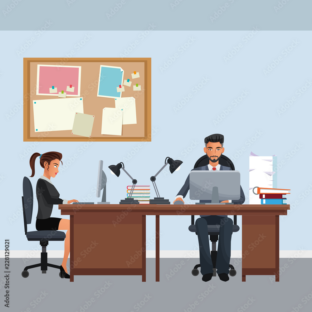 Wall mural business characters in office scene