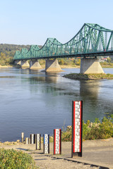 Water level indicators and road bridge of Rydz - Smigly on Vistula in center of Wloclawek, Poland