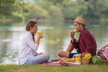 Couple in love enjoying picnic time