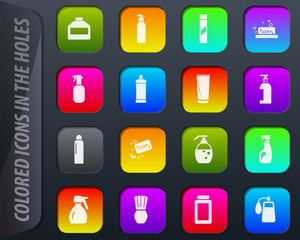 Household chemicals icons set