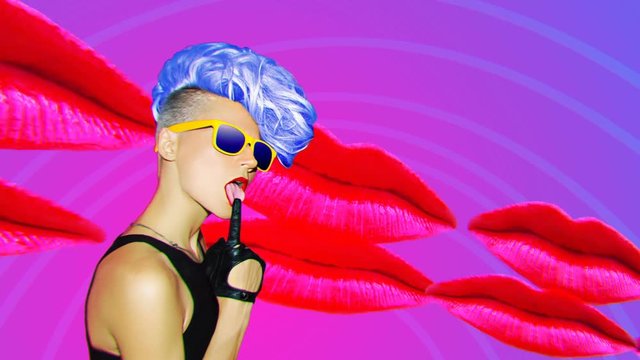 Minimal Motion art. Fashion girl and red lips. Make up lover concept