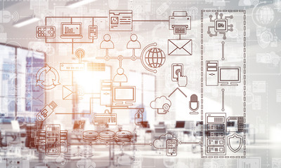 Technology background image with media interface as connection and networking idea. Mixed media