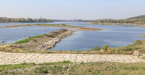Vistula River near dam in Wloclawek. View towards the city of Wloclawek. It is the place of martyrdom of  priest Jerzy Popiełuszko