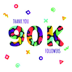 Thank you 90000 followers numbers postcard. Congratulating gradient flat style 90k thanks image vector illustration isolated  white background. Gradient template for internet media and social network.