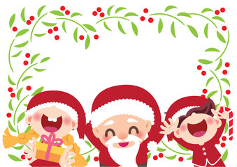 cheerful santa claus and children in christmas frame theme vector