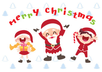 cheerful santa claus and chlidren