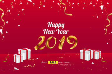 Happy New Year 2019 Sale Banner Advertising Vector Template Design