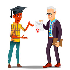 Rector Presenting Diploma To Happy Student In Graduate Cap Vector. Isolated Illustration