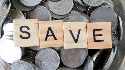 Save text on wood block on money coin
