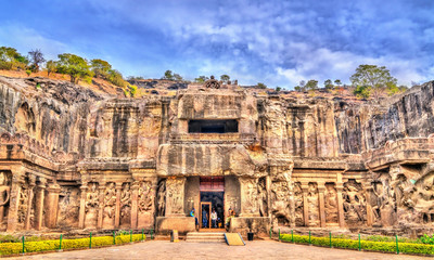 Fototapeta na wymiar The Kailasa temple, the biggest temple at Ellora Caves. UNESCO world heritage site in Maharashtra, India
