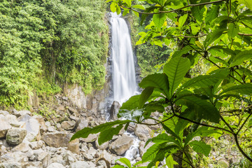 Waterfall on Dominica island captured with long exposure