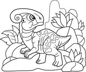 cartoon cute parasaurolophus, funny illustration coloring book