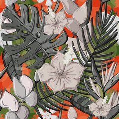 Vector Tropical seamless pattern with monstera