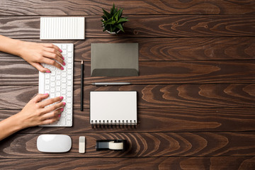 Overhead shot of office desktop