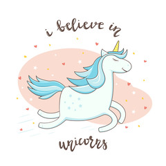 Blue Unicorn on with Stars and Hearts