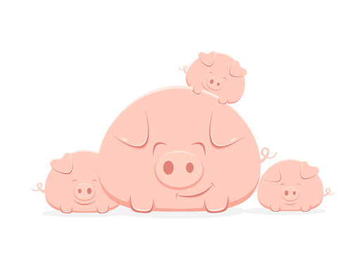 Family of Happy Pigs