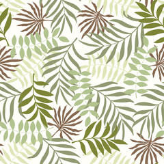 Tropical background with palm leaves. Seamless floral pattern. Summer vector illustration. Flat jungle print