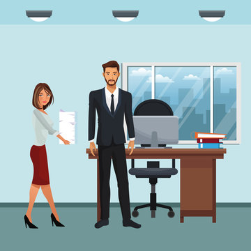 business characters in office scene