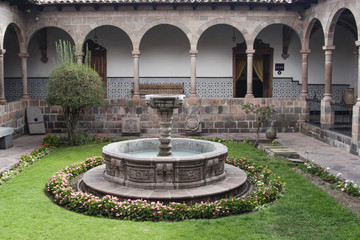 Fototapeta na wymiar Interior garden inside the Museum of Art of Religion in Cuzco