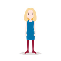 girl blonde character serious female blue dress template for design work and animation on white background full length flat person vector illustration