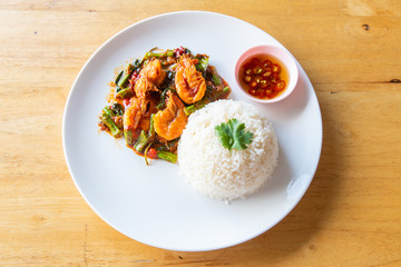 Stir Fried shrimp Curry with rice.