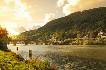 Neckar river at Heidelberg in evening light