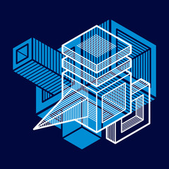 Engineering abstract shape, 3d vector polygonal figure.