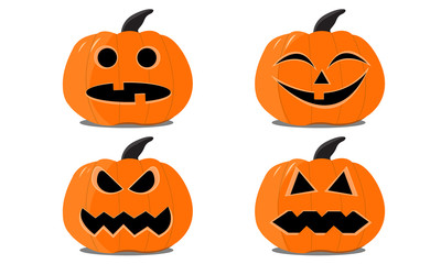 Set of Halloween pumpkins on the white background.