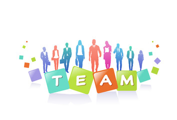 colourful business people silhouette, group of diversity businessman, successful team concept A4 horizontal vector illustration